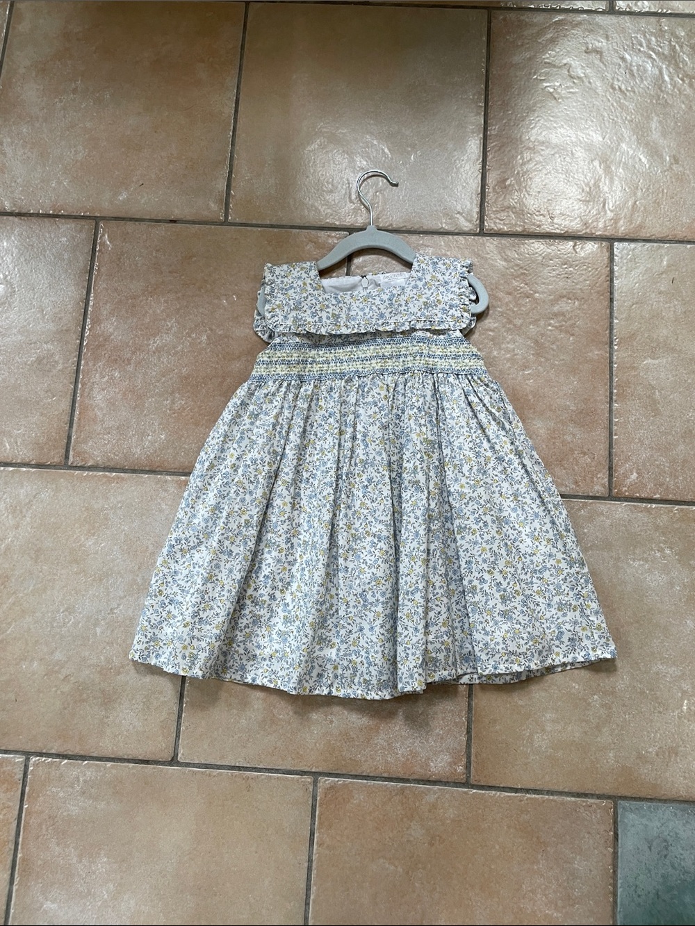 Smocked Floral Girls' Dress in Blue & Yellow
